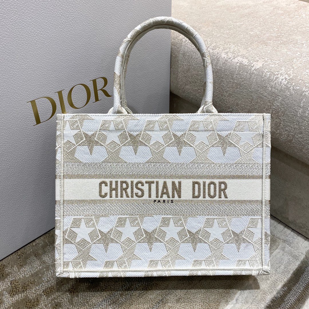 Christian Dior Medium Dior Book Tote Embroidery Stars Gold Dior Bag. Beige. For Women Women's Handbags. 36cm CD - Soul Replicas