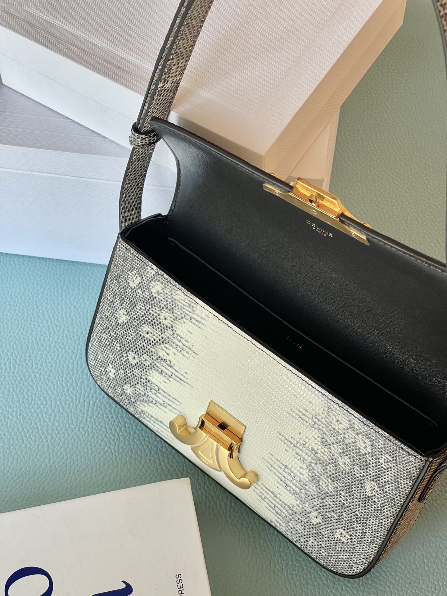 Celine Triomphe Shoulder Bag In Lizard Natural For Women 8in/20cm 194144BF5.02VG - Soul Replicas