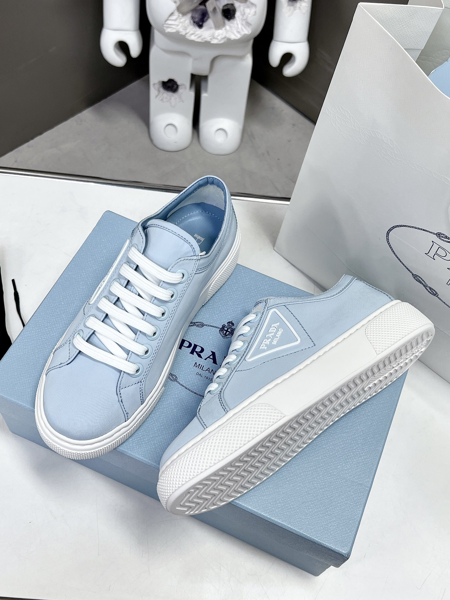 Prada Macro Re-Nylon And Brushed Sneakers Blue For Women 1.2in/30mm Prada - Soul Replicas