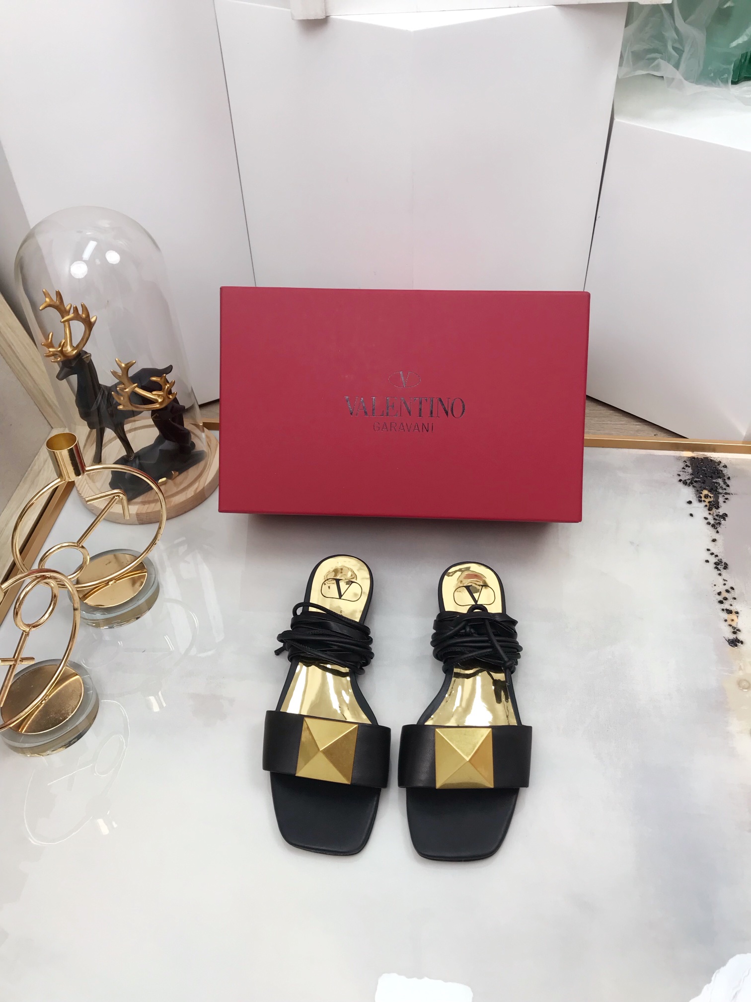 Valentino Garavani One Stud Gladiator Flat Sandals Black For Women WS0EK9CYI - Soul Replicas