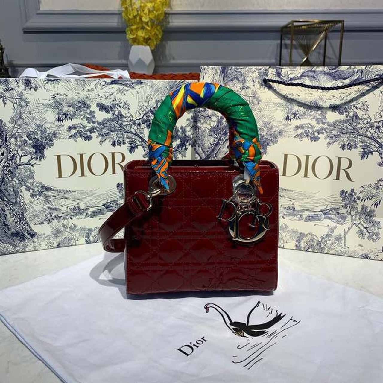 Christian Dior Small Lady Dior Bag Gold Toned Hardware Burgundy Patent For Women 8in/20cm CD - Soul Replicas