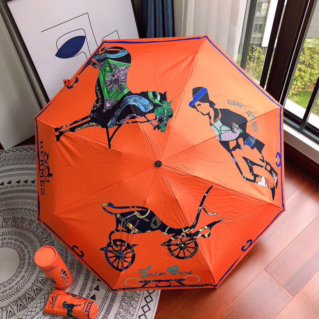 Hermes Pluie De H Folding Umbrella Orange - Soul Replicas