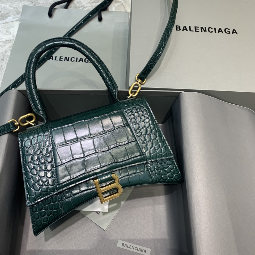 Balenciaga Hourglass Small Handbag In Dark Green. For Women. Women-s Bags 9in/23cm - Soul Replicas