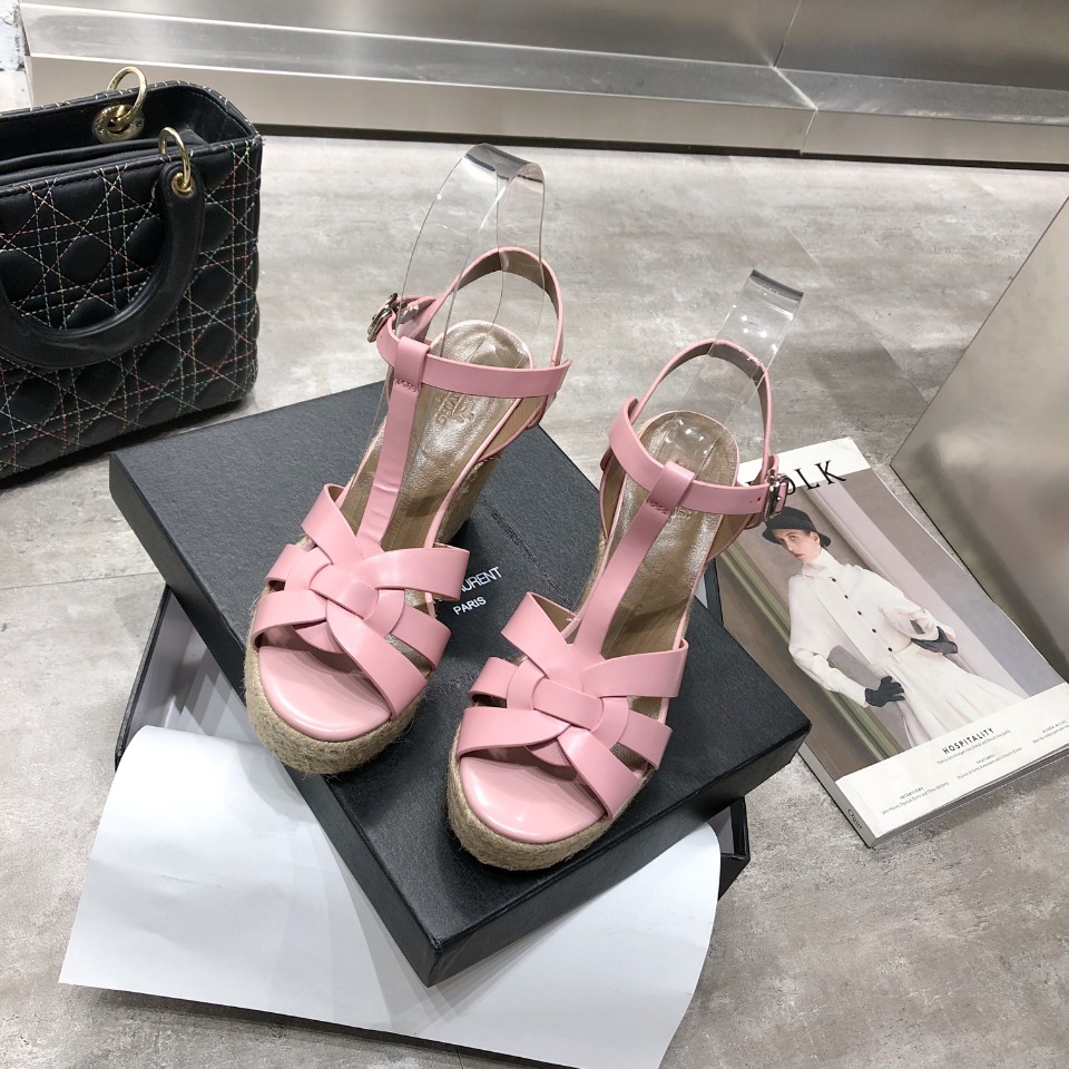 Yves Saint Laurent Women's Tribute Espadrilles Wedge Pink For Women YSL - Soul Replicas