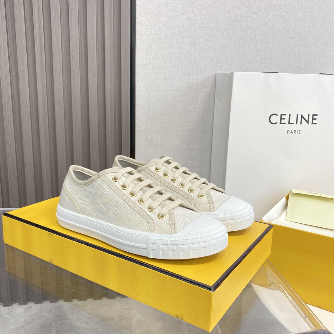 Fendi Domino Fabric Sneakers Beige For Women - Soul Replicas