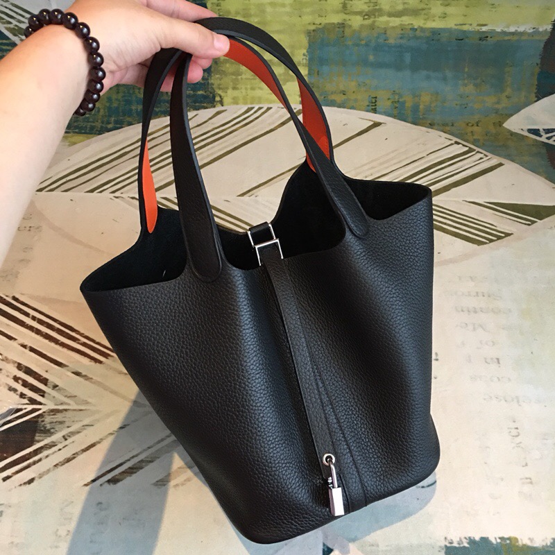 Hermes Picotin Lock 18 Black Clemence Palladium Hardware For Women 7.5in/19cm - Soul Replicas