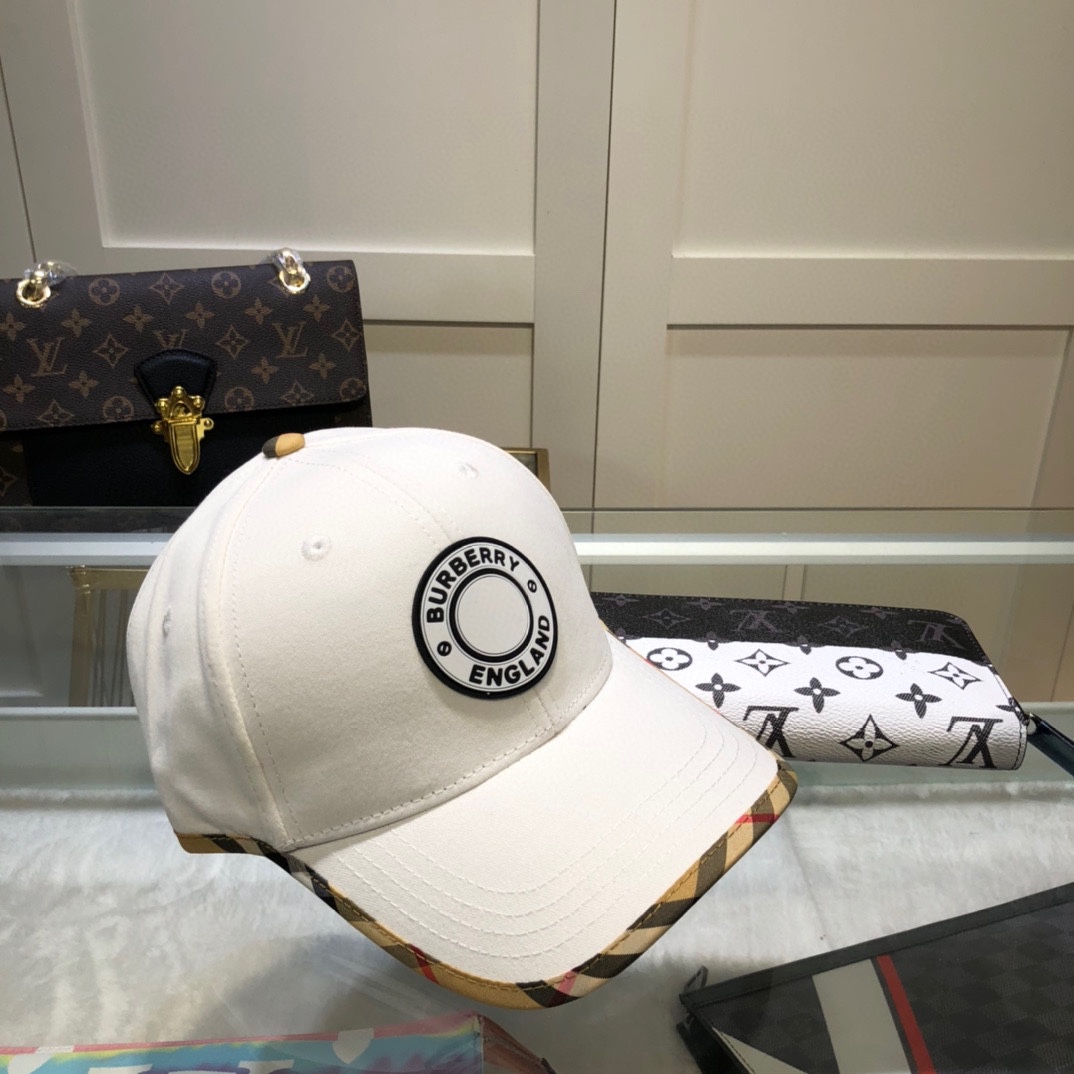 Burberry Monogram Motif Icon Stripe Cotton Baseball Cap White - Soul Replicas