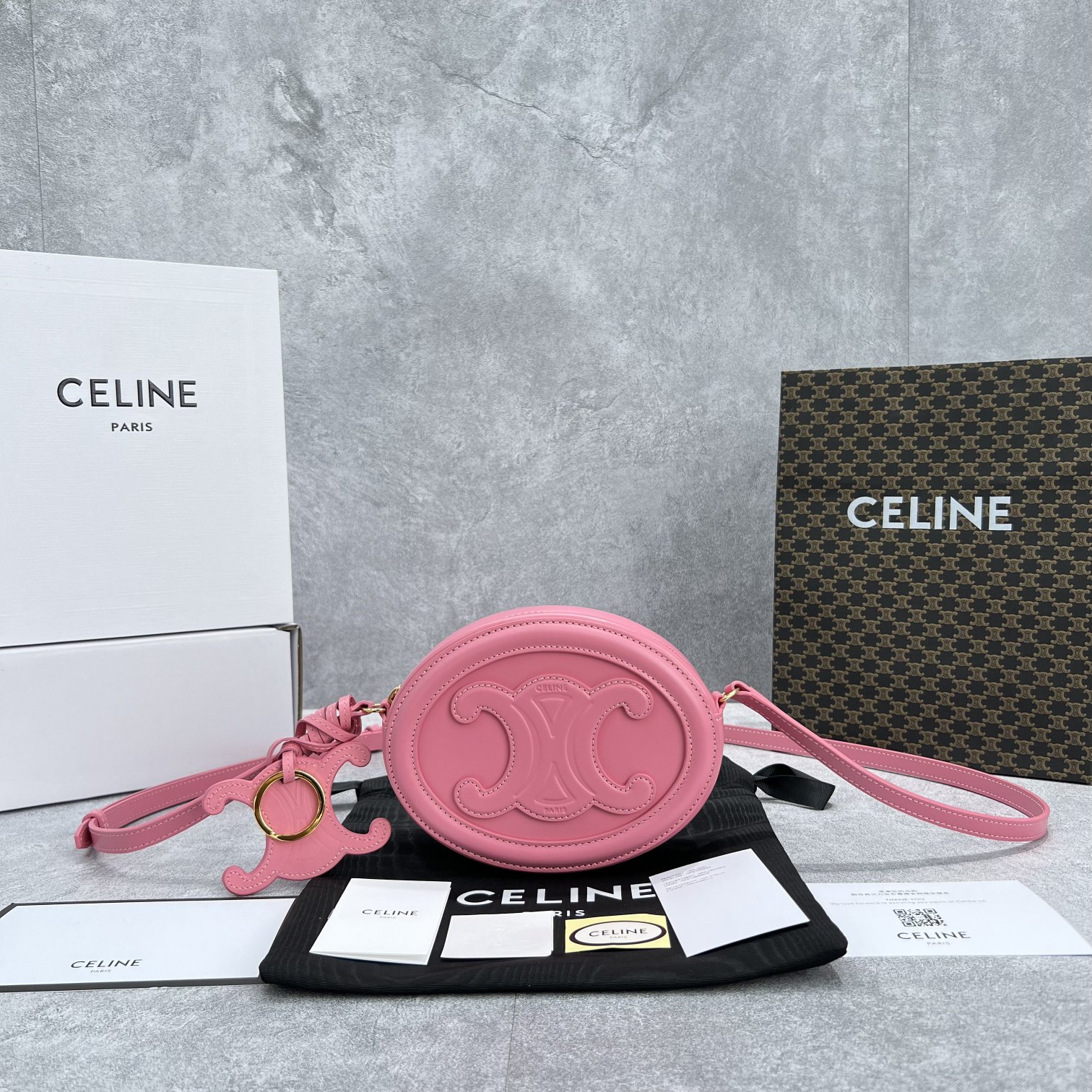 Celine Crossbody Oval Purse Cuir Triomphe PiNike For Women 6in/16cm 10I703DPQ.27LK - Soul Replicas