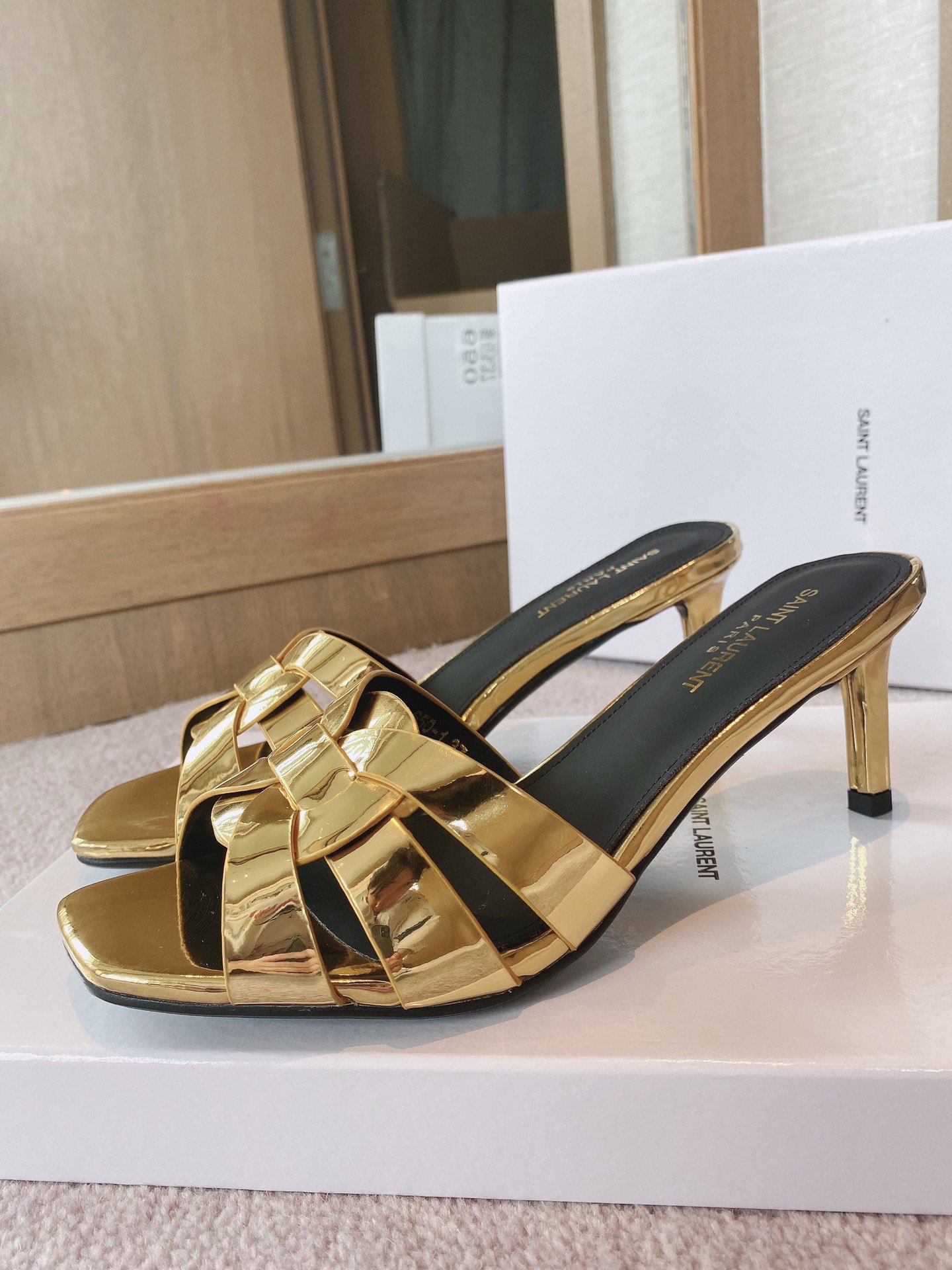 Yves Saint Laurent Women's Tribute Heeled Mules Gold For Women YSL - Soul Replicas