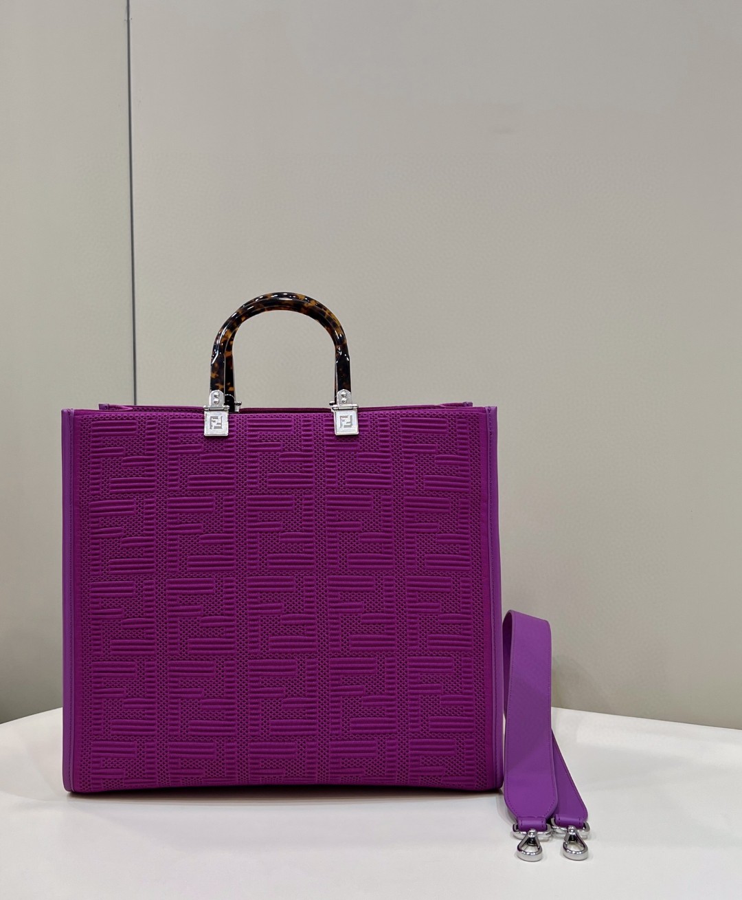 Fendi Sunshine Medium Purple FF fabric shopper Bag For Woman 31cm/12in 8BH386AHWCF037T - Soul Replicas