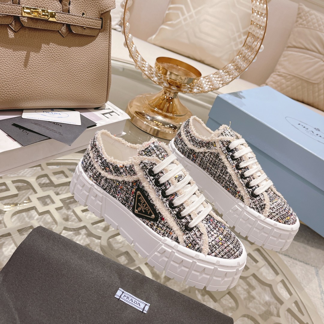 Prada Gabardine Canva Double Wheel Sneakers Black For Women 2in/50mm Prada - Soul Replicas