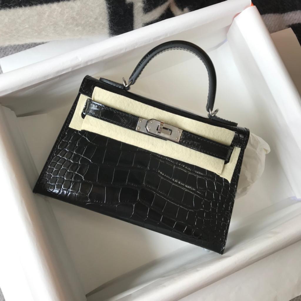 Hermes Mini Kelly 19 Black Silver Toned Hardware Bag For Women. Women-s Handbags. Shoulder Bags 7.5in/19cm - Soul Replicas