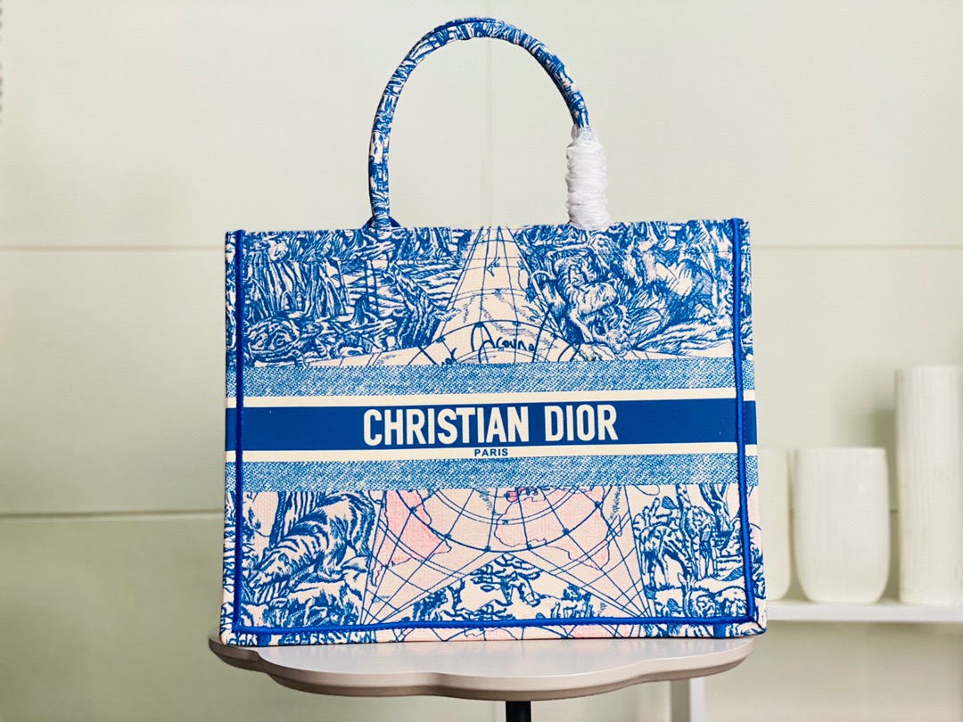 Christian Dior Large Dior Book Tote Blue For Women 16.5in/42cm CD M1286ZRIW - Soul Replicas