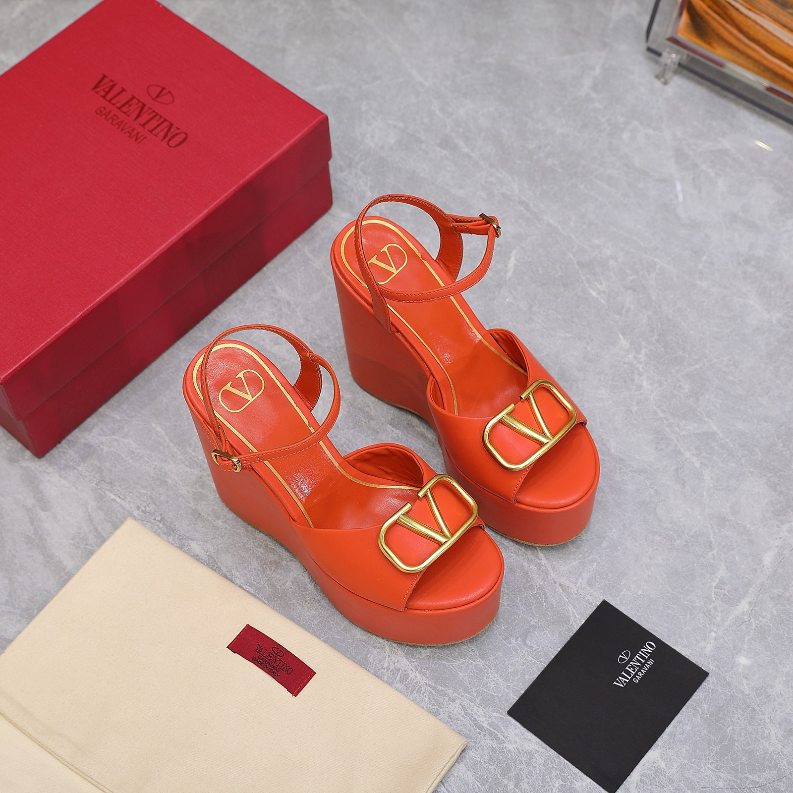 Valentino Garavani Block Heel Platform Sandals Orange For Women XW2S0DU9/DSH - Soul Replicas