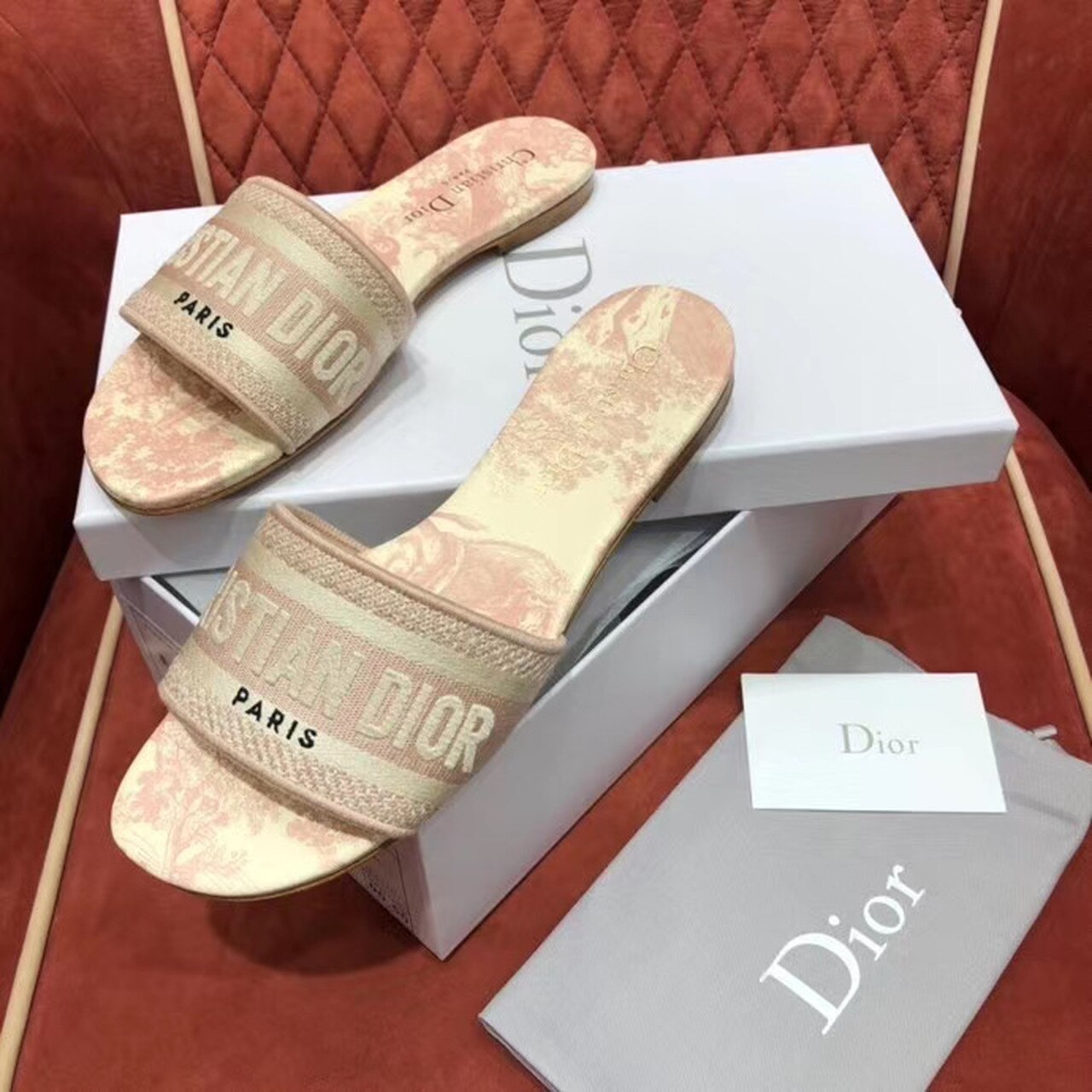 Christian Dior Dway Slide Embroidered Cotton Pink For Women CD - Soul Replicas