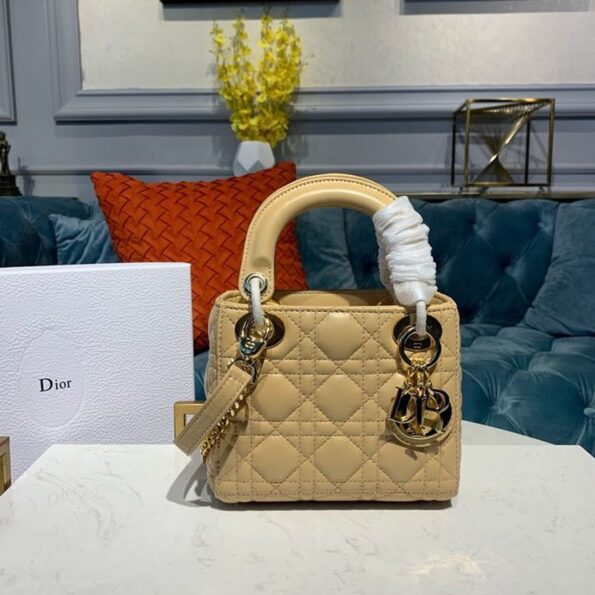 Christian Dior Mini Lady Dior Bag with Chain Gold Toned Hardware Pale Yellow For Women 6.5in/17cm CD - Soul Replicas