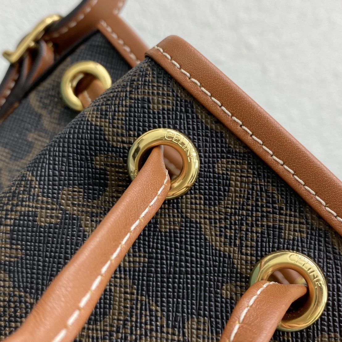 Celine Small Drawstring Bag In Trimphe Canvas Brown For Women 7.9in/20cm 191142BZJ-04LU - Soul Replicas