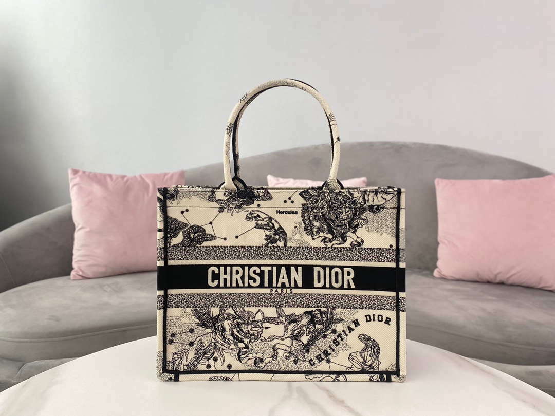 Christian Dior Medium Dior Book Tote White Multicolor . For Women. Women's Handbags 14in/36cm CD M1296ZRHZ_M941 - Soul Replicas