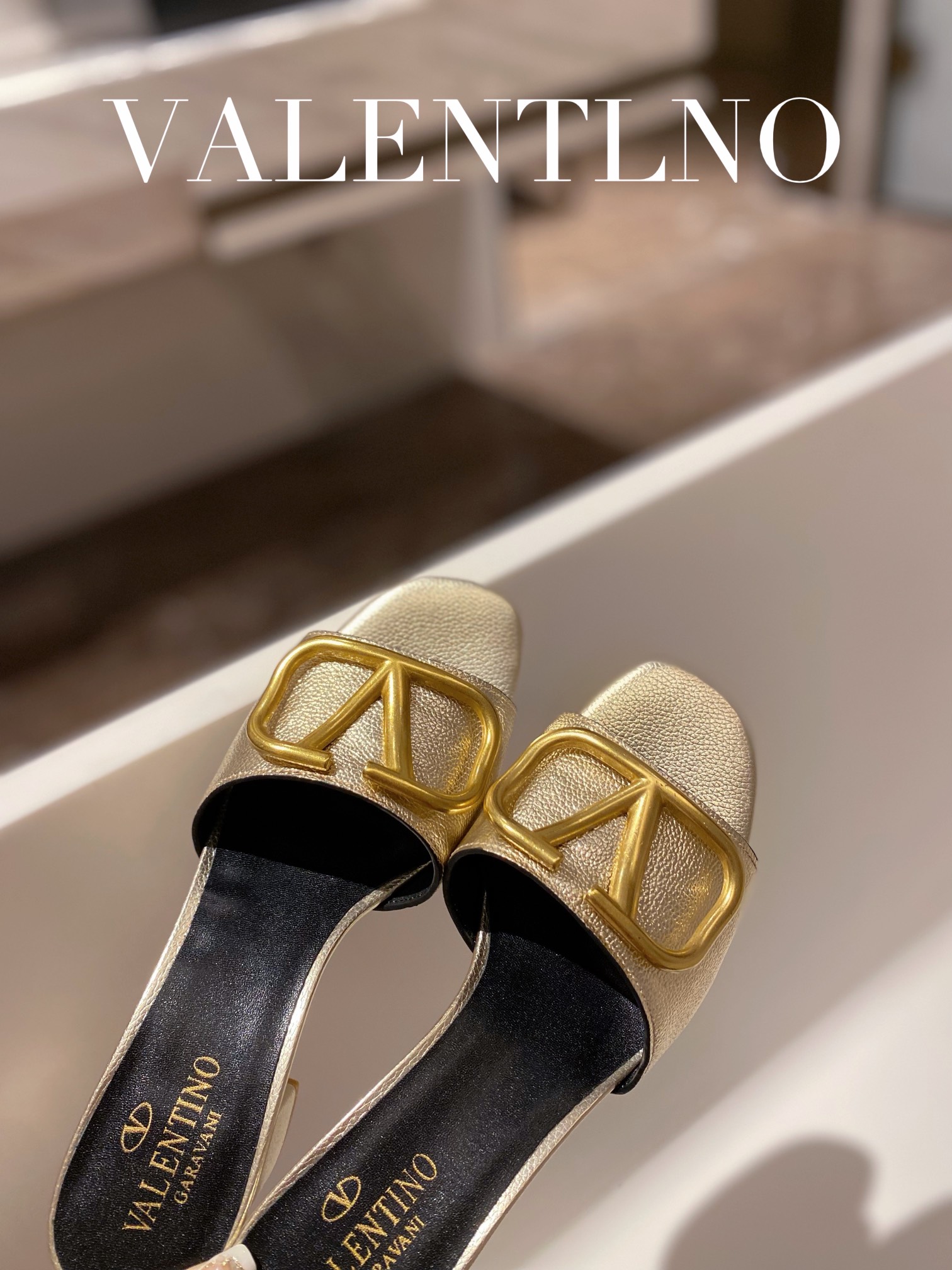 Valentino Garavani Slingback Pump With V Logo Signature Embellishment Gold For Women - Soul Replicas