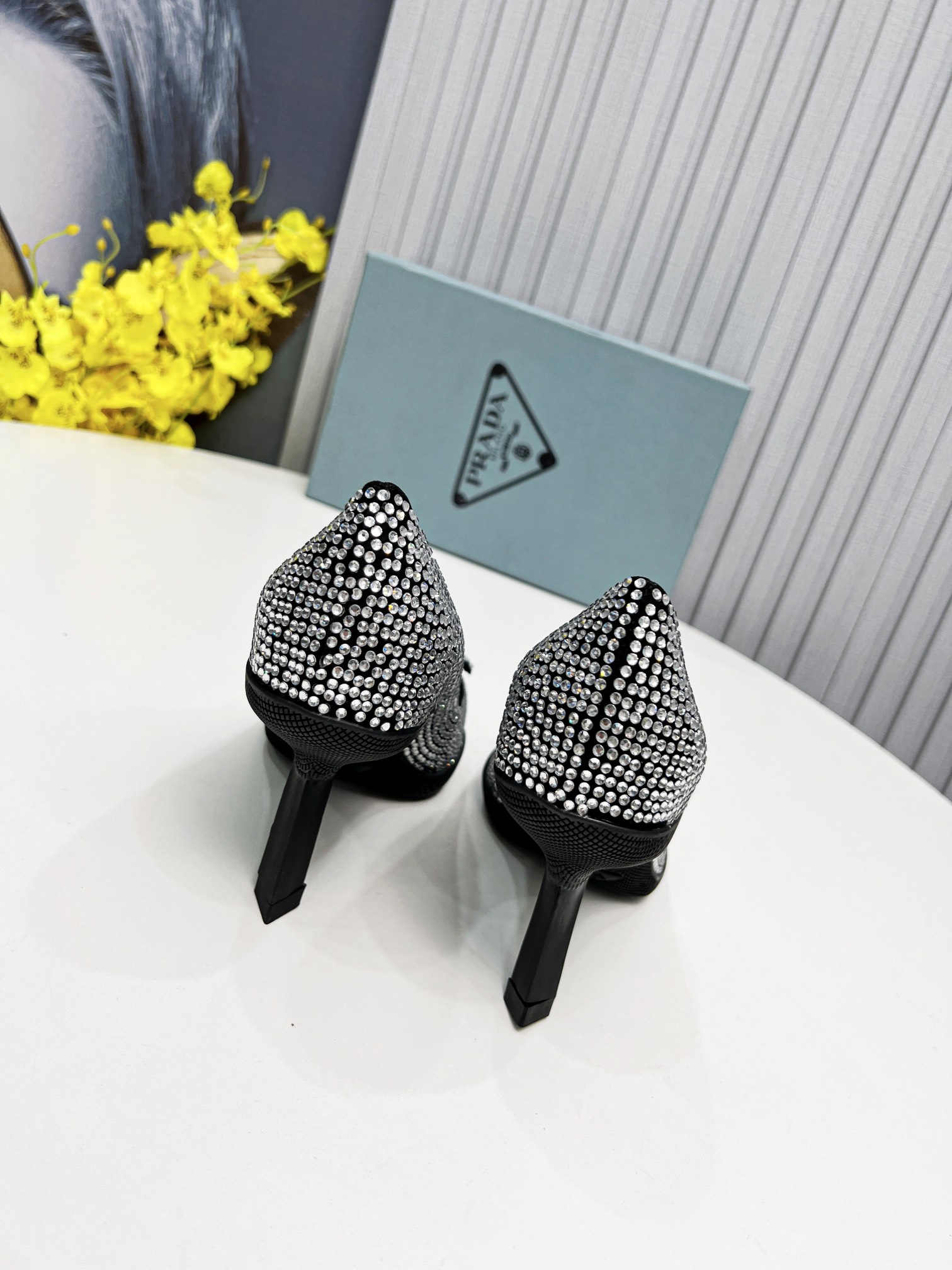 Prada Satin Slingback Pumps With Crystals Silver For Women 2.2in/55mm Prada - Soul Replicas