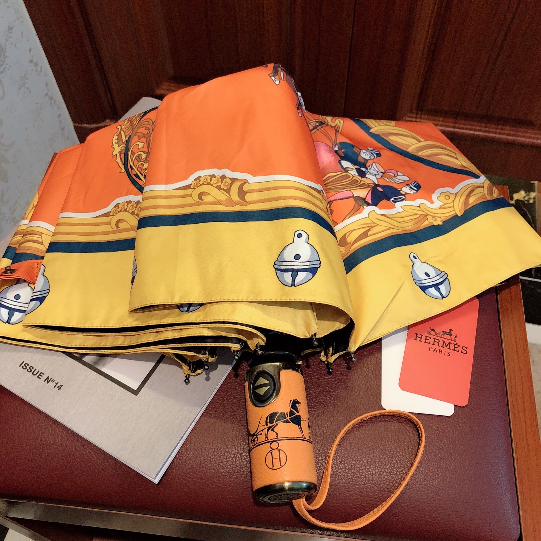 Hermes Pluie De H Folding Umbrella Orange - Soul Replicas
