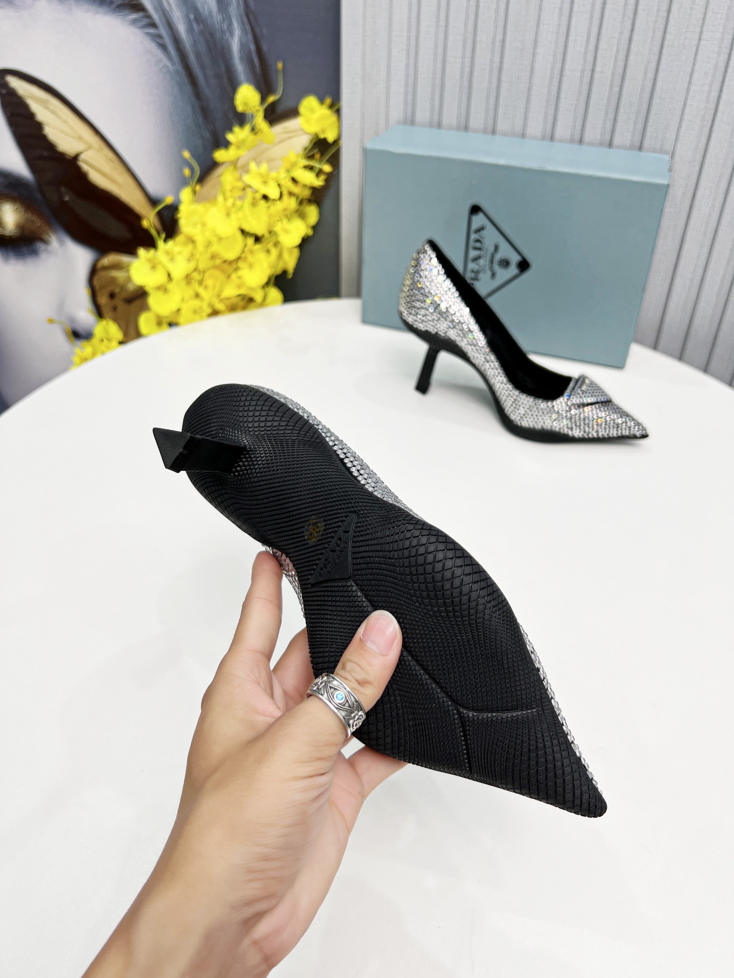 Prada Satin Slingback Pumps With Crystals Black For Women 2.2in/55mm Prada - Soul Replicas