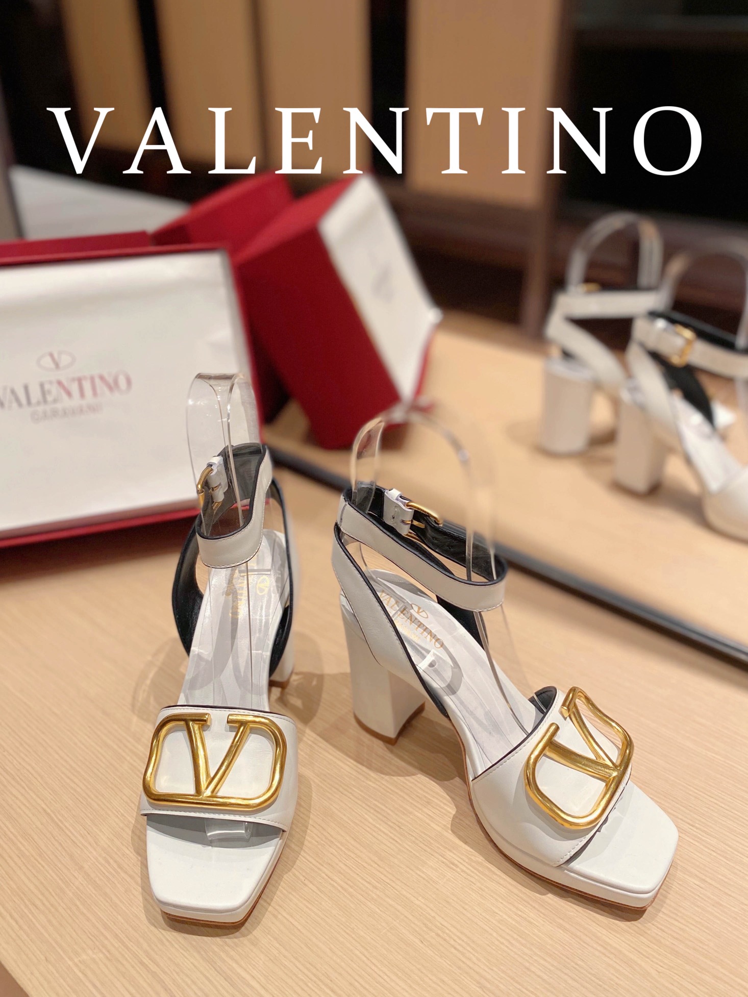 Valentino Garavani Strap Heeled Sandals With V Logo Signature Embellishment White For Women - Soul Replicas