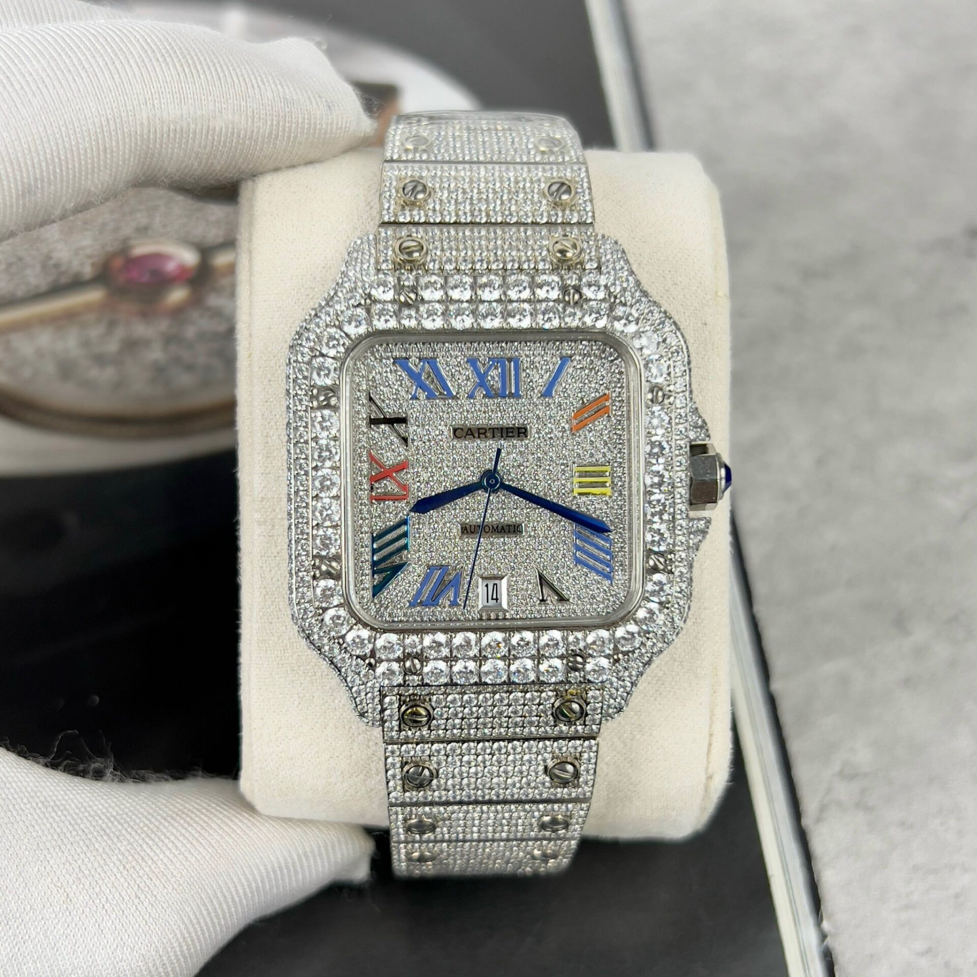Cartier Santos Best Replica Watch With Full Stone 39.8mm - Soul Replicas