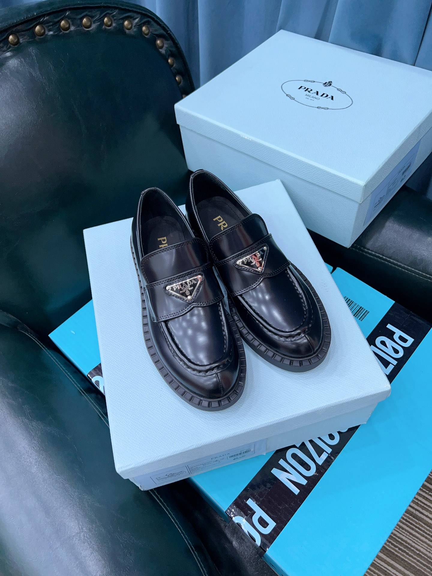 Prada Chocolate Sharp Brushed Pointed Loafers Black For Women 1.6in/40mm Prada 2DE131_055_F0002 - Soul Replicas