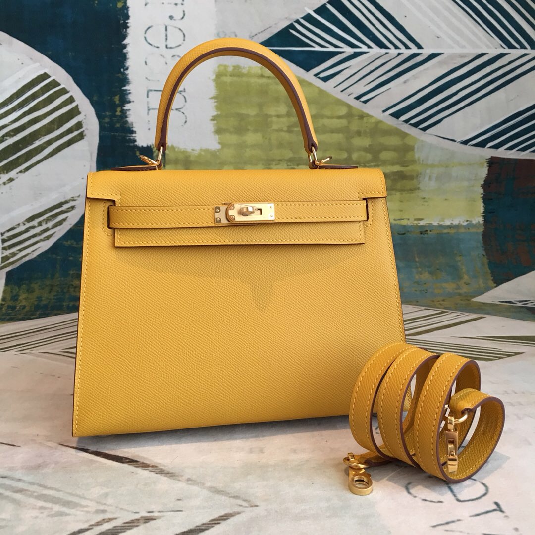 Hermes Kelly 28 Yellow Bag With Gold Toned Harware For Women. Women-s Handbags. Shoulder Bags 11in/28cm - Soul Replicas