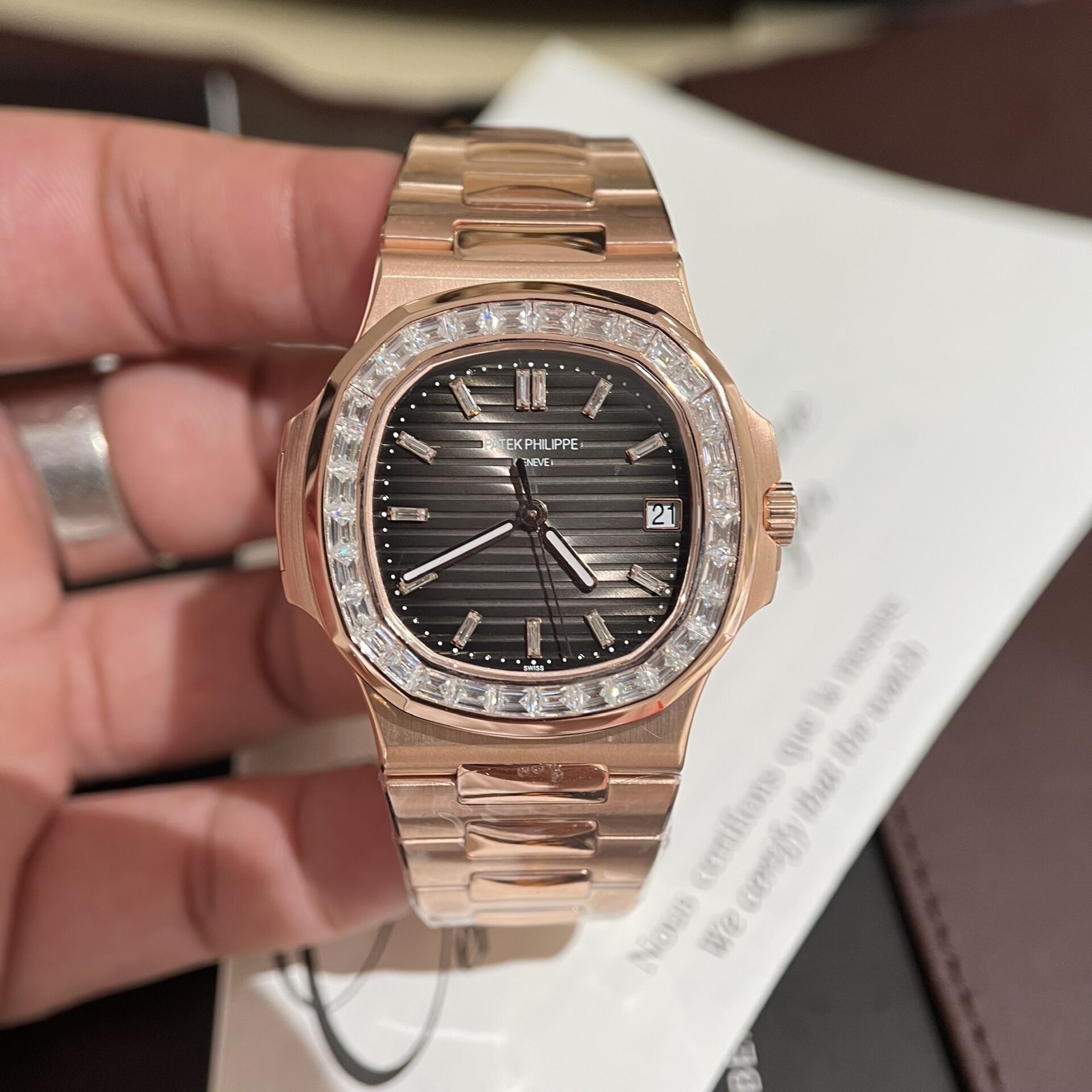 Patek Philippe Replica Watch Nautilus 5723 Gold Wrapped Moissanite Diamonds 40mm - Soul Replicas