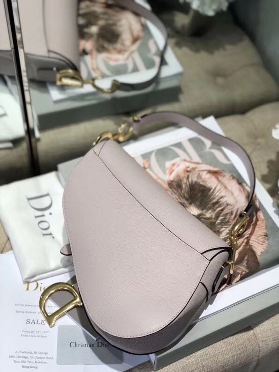 Christian Dior Saddle Bag Grained Canvas Light Pink For Women 19.5cm/7.6in CD - Soul Replicas