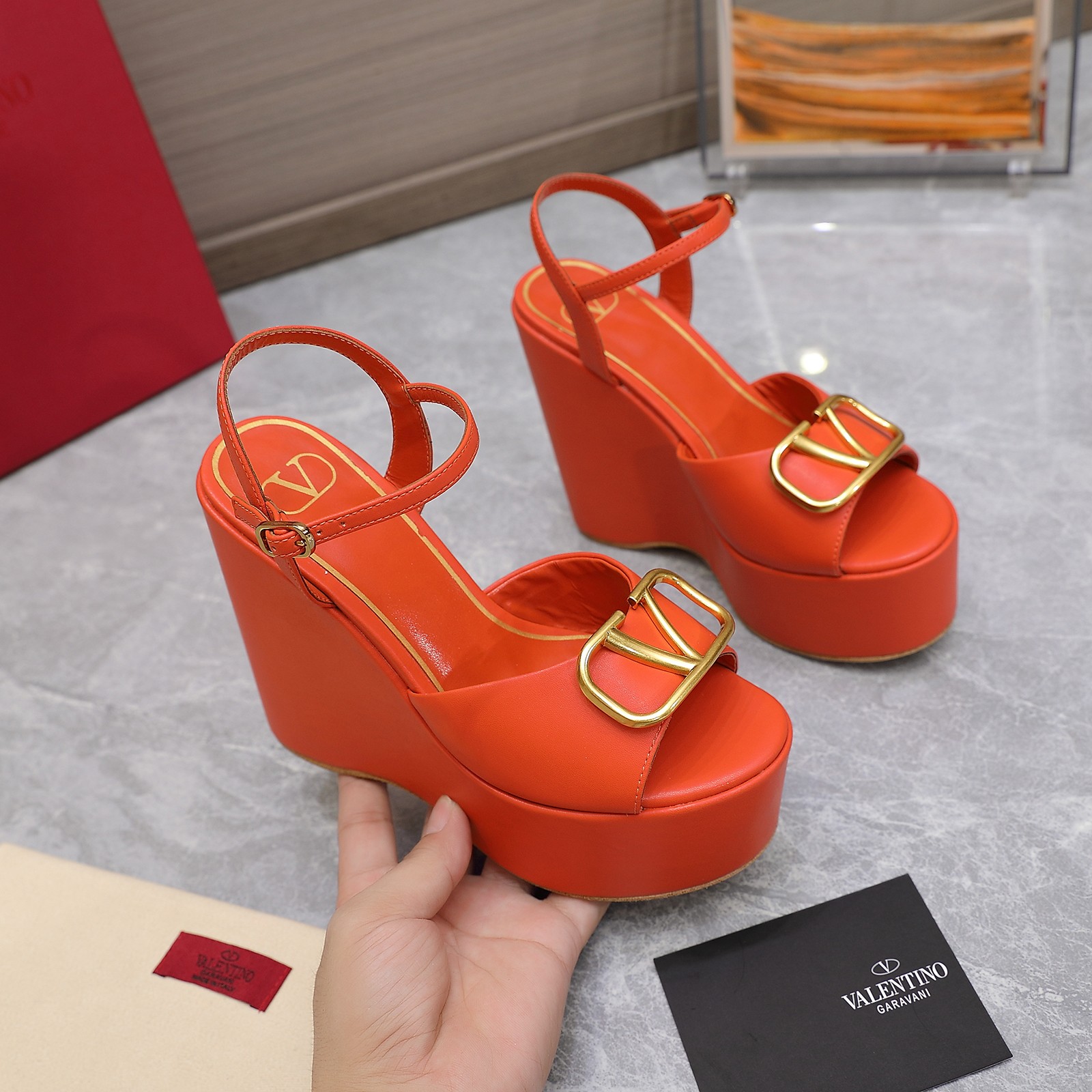 Valentino Garavani Block Heel Platform Sandals Orange For Women XW2S0DU9/DSH - Soul Replicas