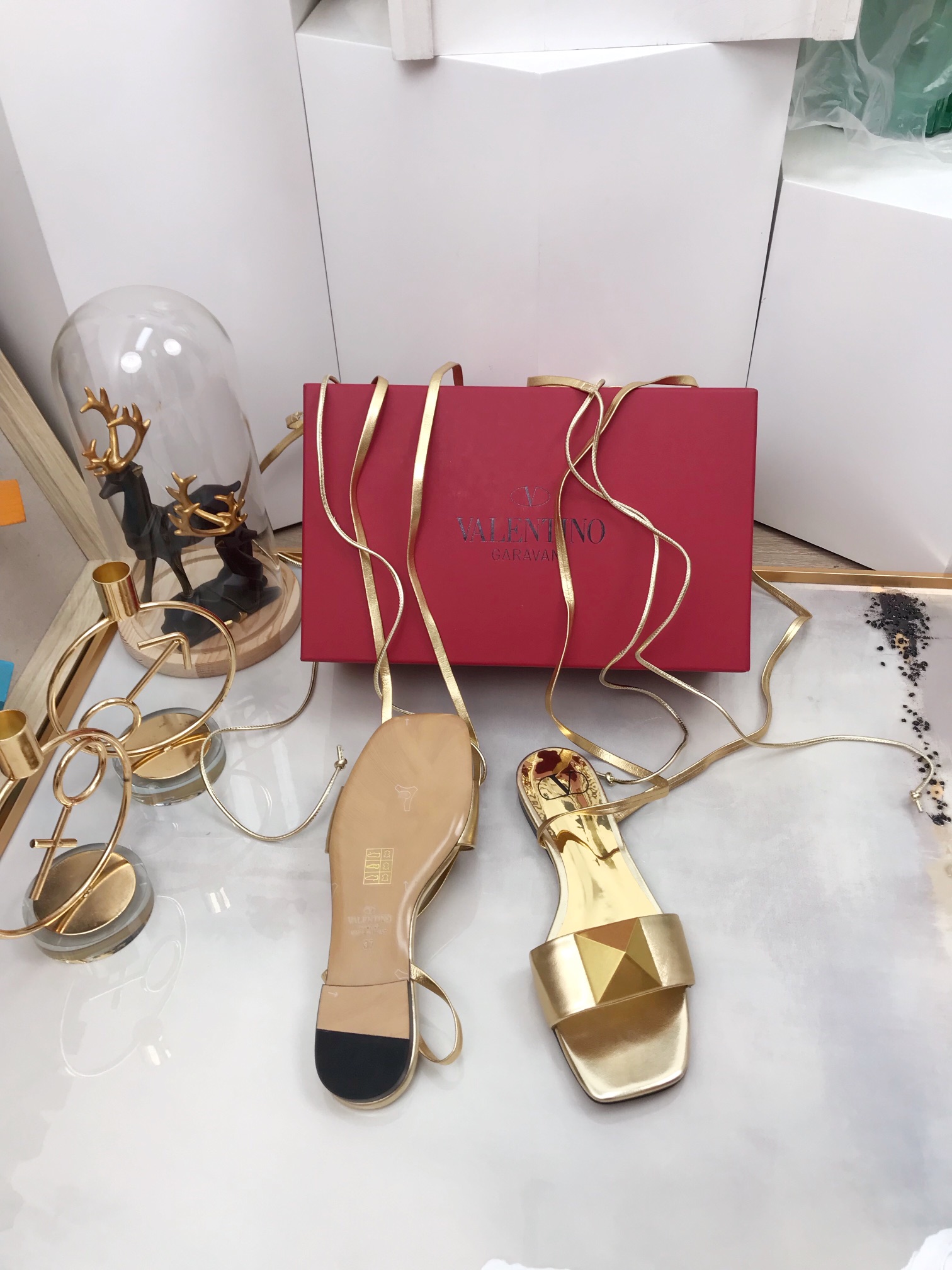 Valentino Garavani One Stud Gladiator Flat Sandals Gold For Women WS0EK9CYI - Soul Replicas