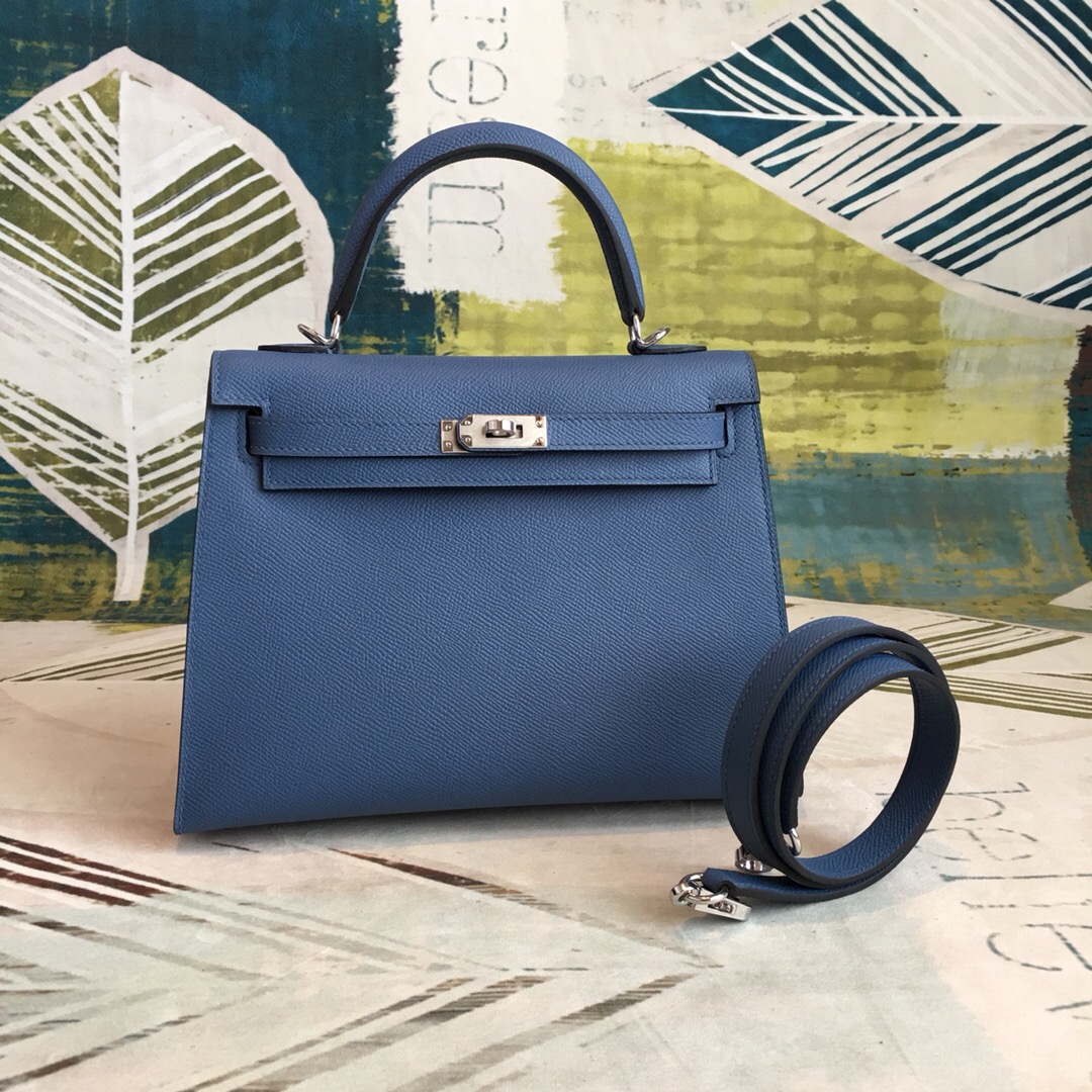 Hermes Kelly Navy For Women Silver Toned Hardware 10in/25cm - Soul Replicas
