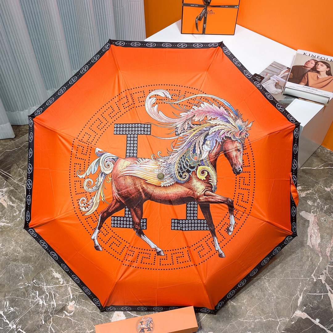 Hermes Pluie De H Folding Umbrella Orange - Soul Replicas