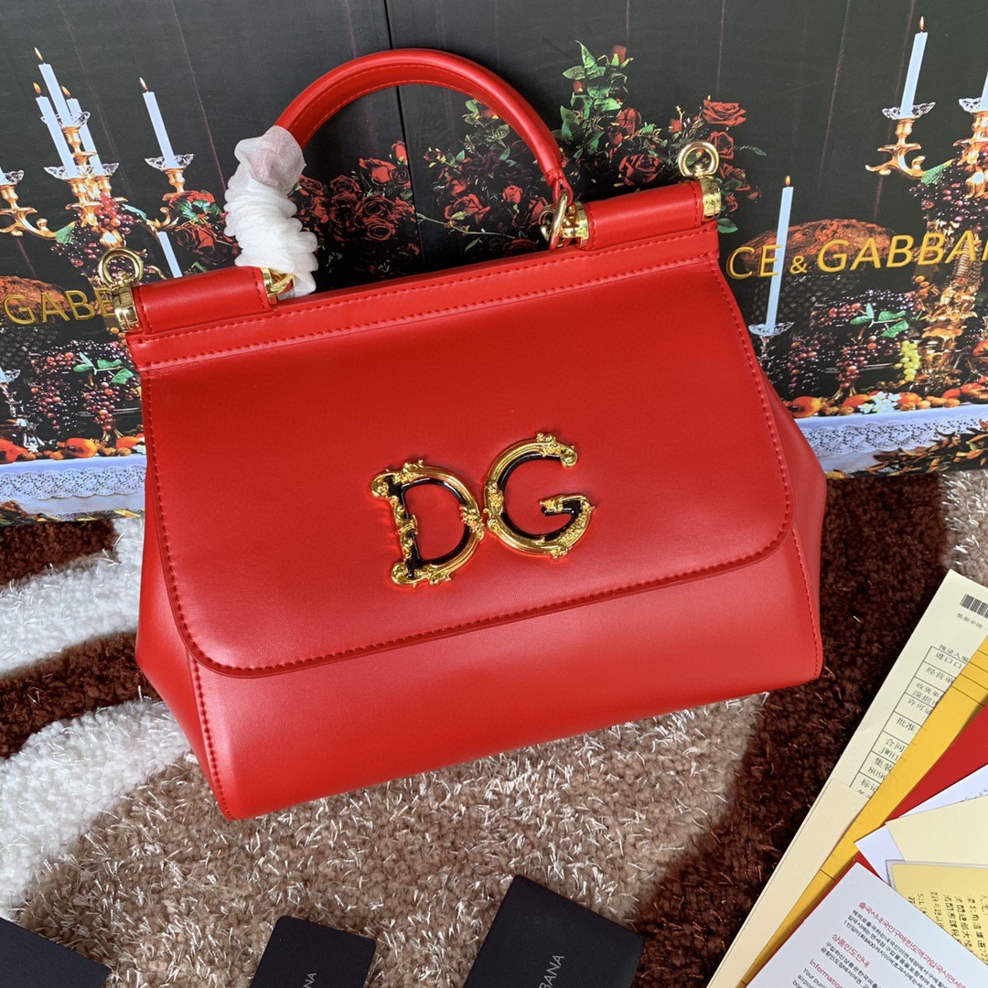 Dolce & Gabbana Medium DG Handbag In Dauphine Red For Women 10.2in/26cm DG - Soul Replicas