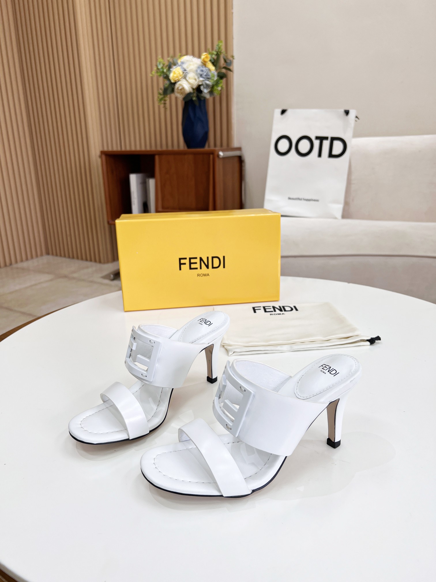 Fendi Baguette White Heels For Women - Soul Replicas