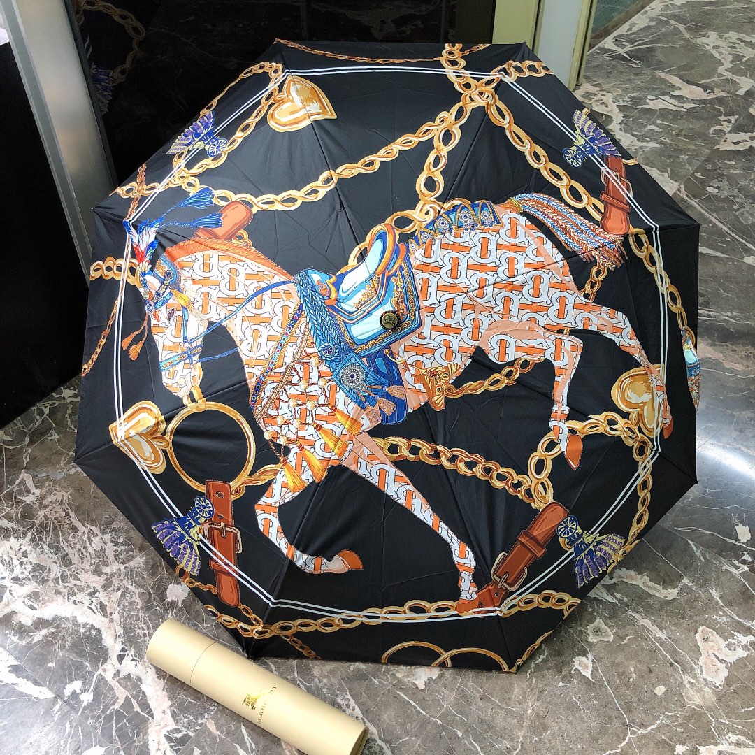 Hermes Pluie De H Folding Umbrella Black - Soul Replicas