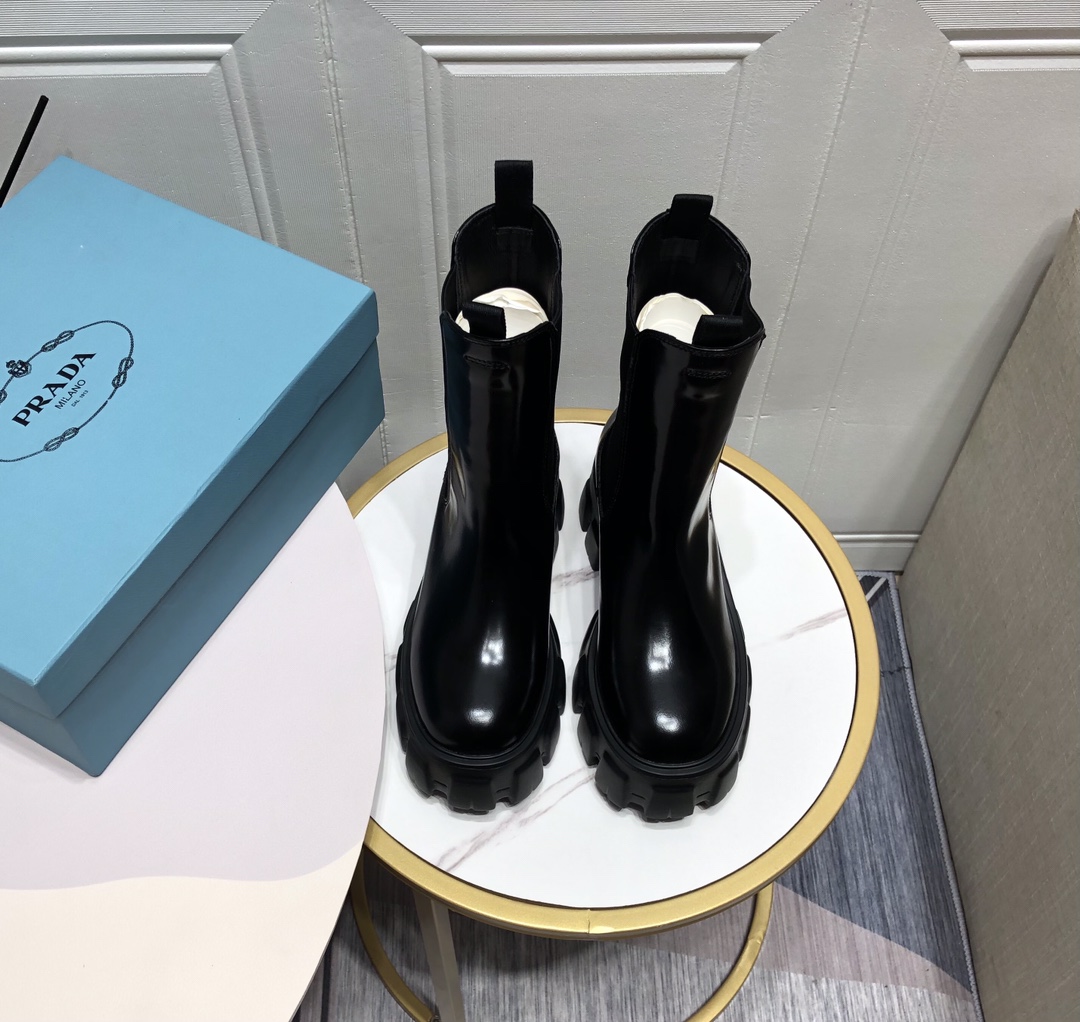 Prada Monolith Brushed Boots Shiny Black For Women 2.2in/55mm Prada - Soul Replicas