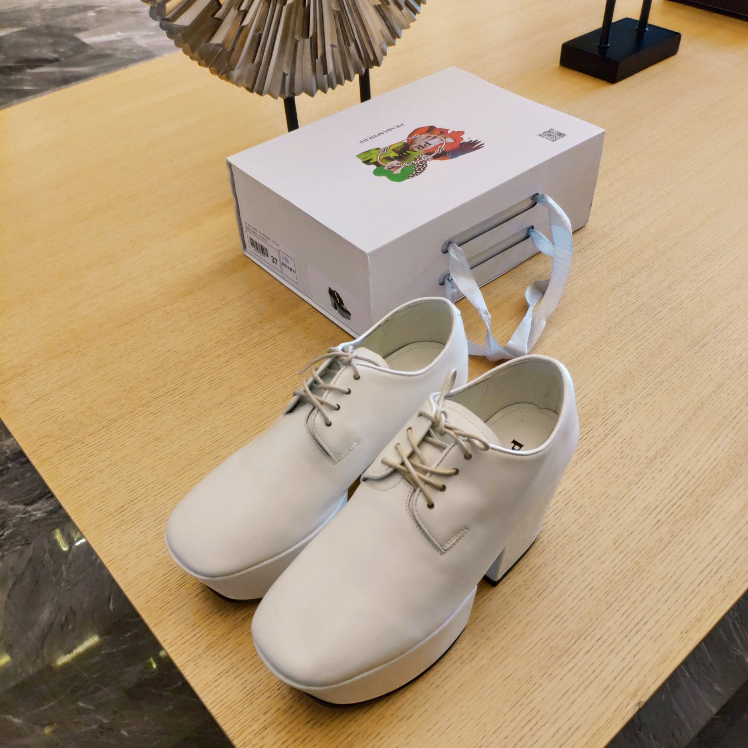 Prada Platform Lace-Ups Shoes White For Women 2.75in/70mm Prada - Soul Replicas