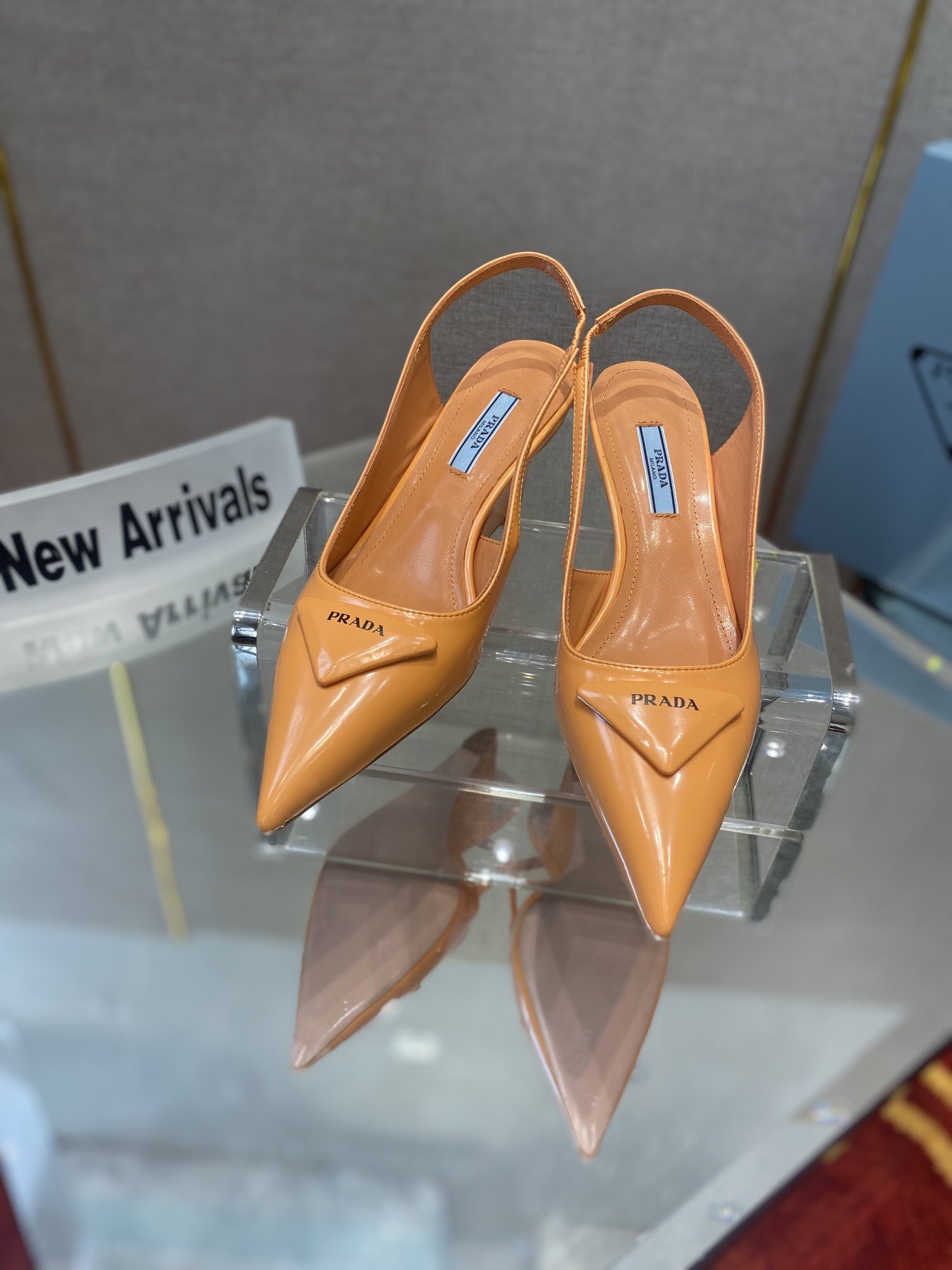 Prada Brushed Slingback Pumps Orange For Women 2.6in/65mm Prada - Soul Replicas