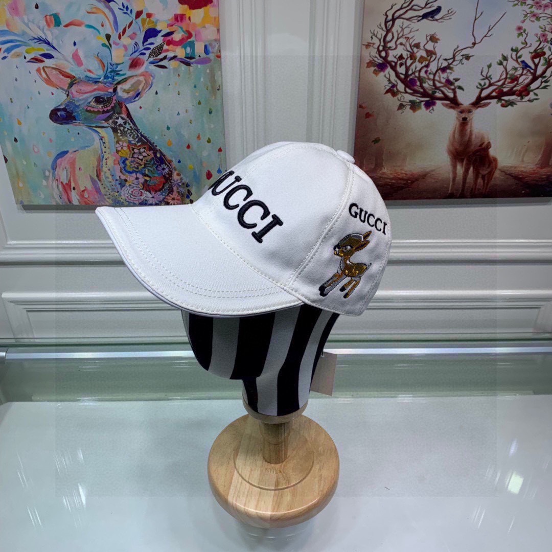 Gucci Bambi Embroidered Baseball Hat White Gucci Hat - Soul Replicas