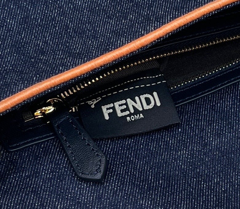Fendi Baguette Blue Denim Orange Border Bag For Woman 26cm/10in - Soul Replicas