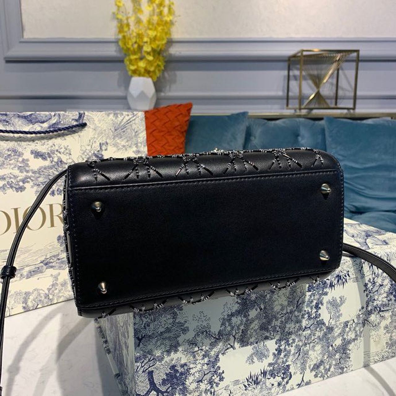 Christian Dior Medium Lady Dior Bag Gold Toned Hardware Embroidered Black 24cm/9in CD - Soul Replicas