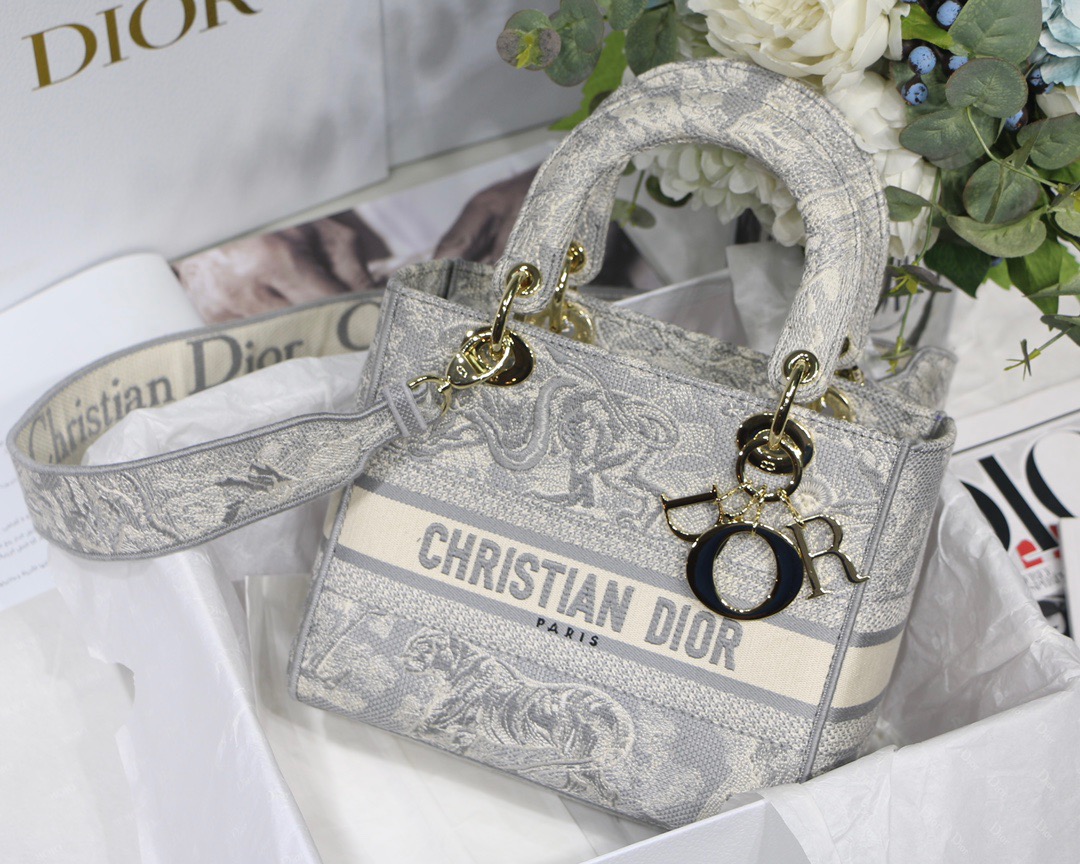 Christian Dior Medium Lady D-Lite Bag Grey. For Women. Women's Handbags 24cm/9.5in CD - Soul Replicas