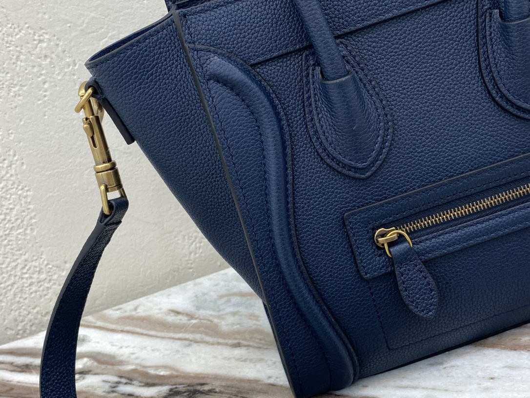 Celine Nano LuGucciage Bag In Drummed Dark Blue For Women 8in/20cm  - Soul Replicas