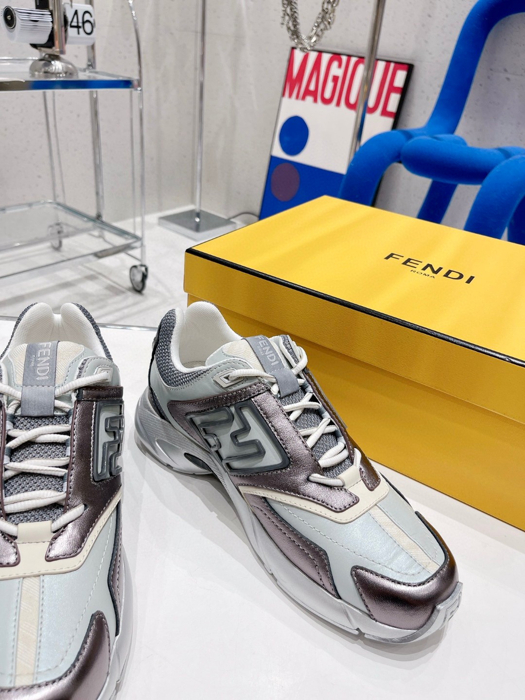 Fendi Nubuck Faster Grey Blue For Women - Soul Replicas