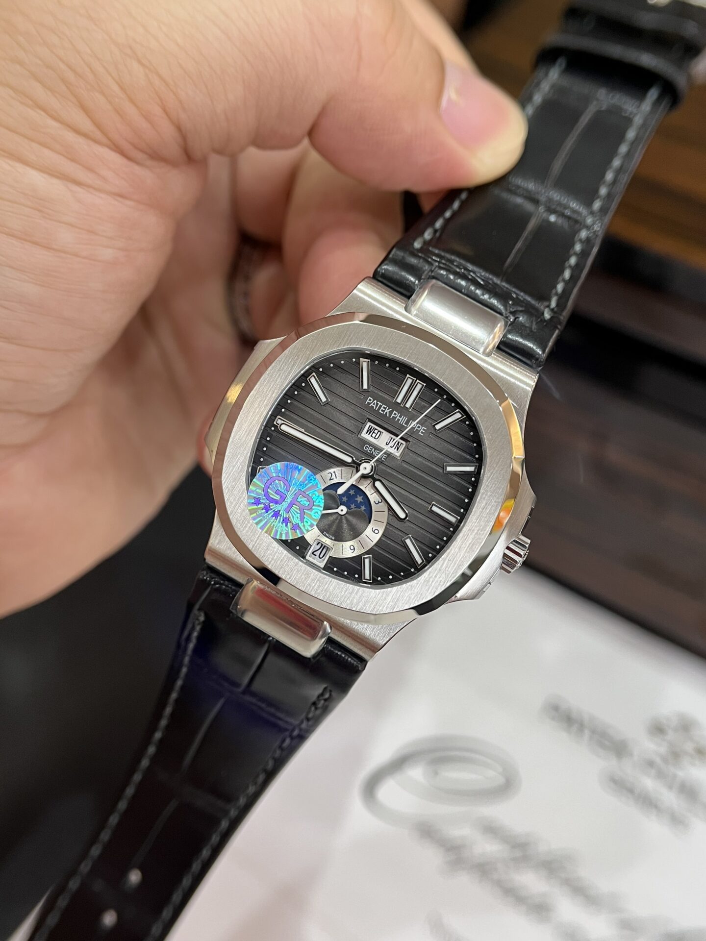 Patek Philippe Replica Watch Nautilus 5726G Black Leather Strap GR Factory 40.5mm - Soul Replicas