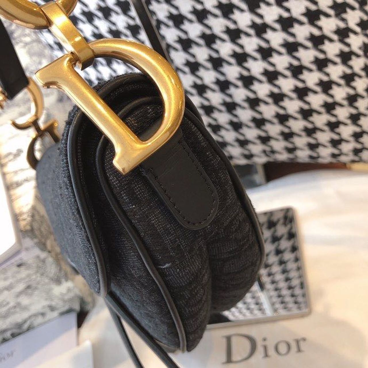 Christian Dior Saddle Bag Black Oblique Embroidered Canvas Gold Toned Hardware For Women 25cm/10in CD - Soul Replicas